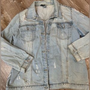 ASOS Light Distressed Denim Jacket with Stud Detail